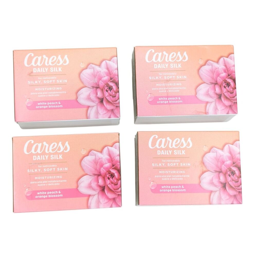 Caress Soap Daily Silk Beauty Bar Soap White Peach Orange Blossom Lot of 4